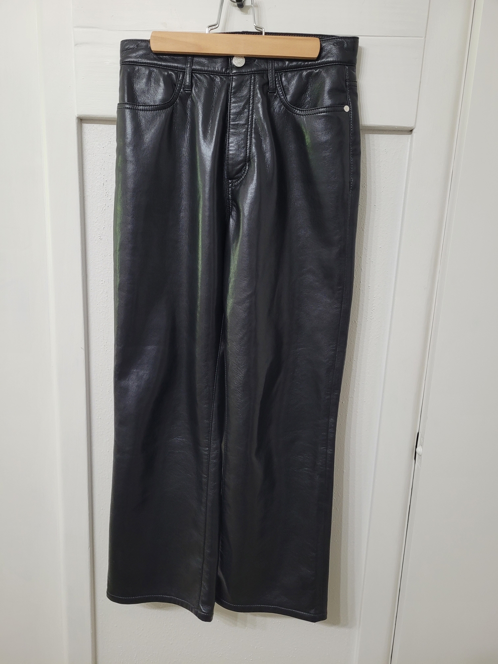 Frame Denim Black Leather Le Jane Pants with Branded Button